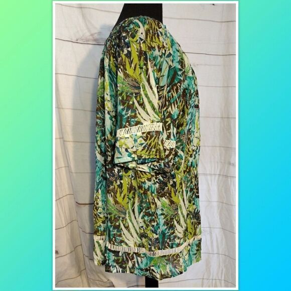 NWT Rebecca Malone Tunic Blouse Sz. 1X Green Multicolor Peasant Boho Style - Picture 2 of 4
